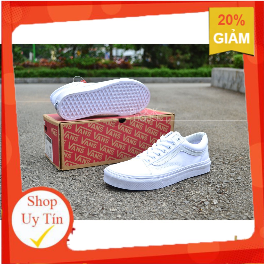 [HẠ GIÁ] GIÀY VANS OLD SKOOL ALL WHITE CANVAS (vans full trắng) _ : P:{ =