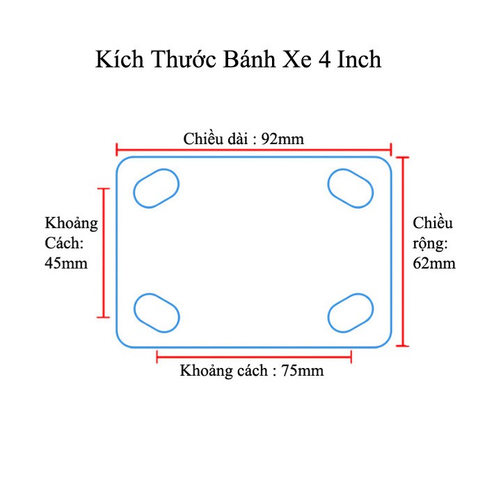 Bộ 4 Bánh Xe Đẩy Hàng Chịu Lực Cao Chống Tiếng Ồn 4 Inch Xoay 360 độ vntrade