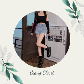 Chân váy jeans, chân váy nữ ngắn đắp chéo chất jeans