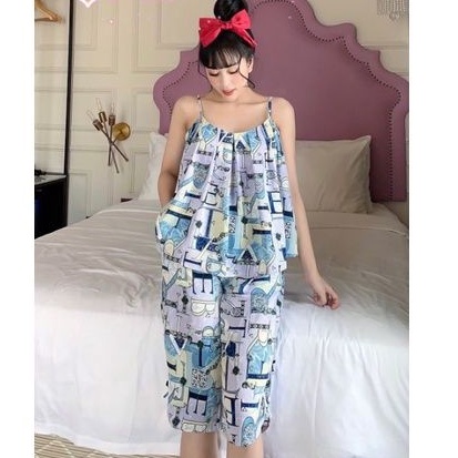 Đồ Bộ Mặc Nhà Nữ Lụa Mango Mềm Mịn Mát Quần Lửng Có Size Giảm 10K Đơn 200K