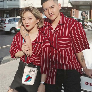 Áo sơmi sọc đỏ tay ngắn - STRIPED RED SHIRT UNISEX