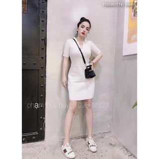 Đầm body len cổ bẻ