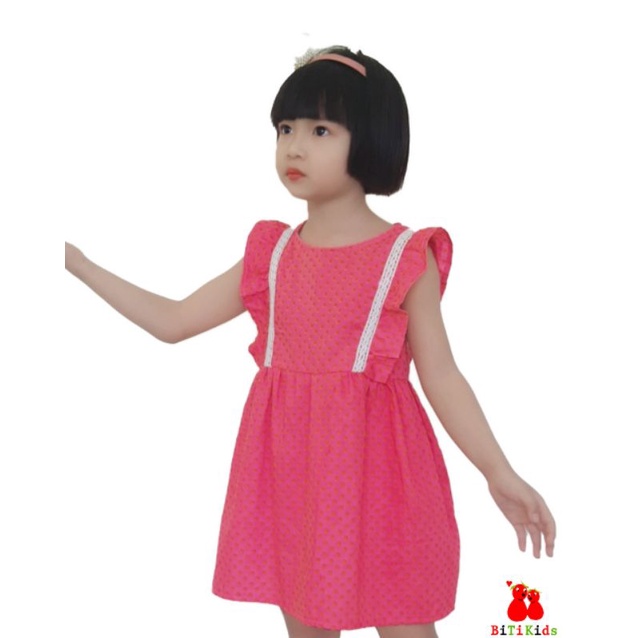 Đầm bé gái,váy trẻ em ,BITIKIDS, họa tiết chấm bi hồng phối zen xinh xắn  size 0 đến 5 tuổi.