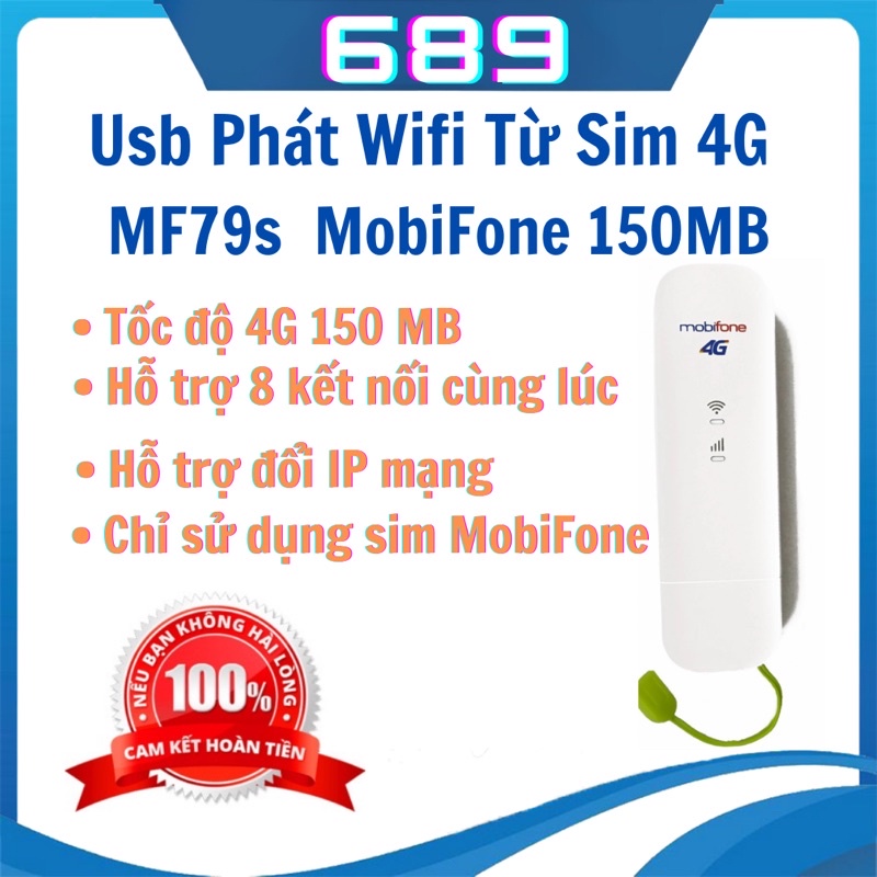 Usb Wifi 4G MF79S MobiFone thiết kế nhỏ gọn, bền bỉ, chắc chắn tốc độ 4G 150Mbps, hỗ trợ 8 kết nối