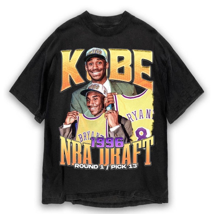 Áo thun unisex wright ngôi sao bóng rổ Kobe NBA Draft 1996 *