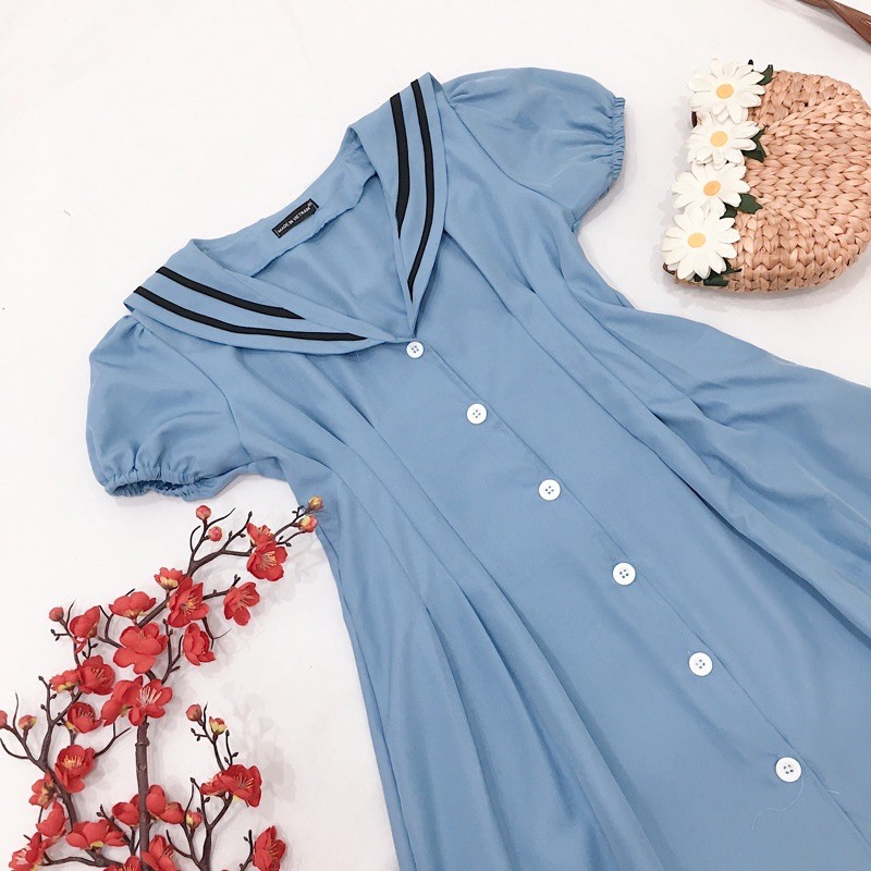 [Mã FATHANG5 giảm 10K đơn 50K] Đầm xanh đậm viền sọc đen (kèm hình thật) | BigBuy360 - bigbuy360.vn