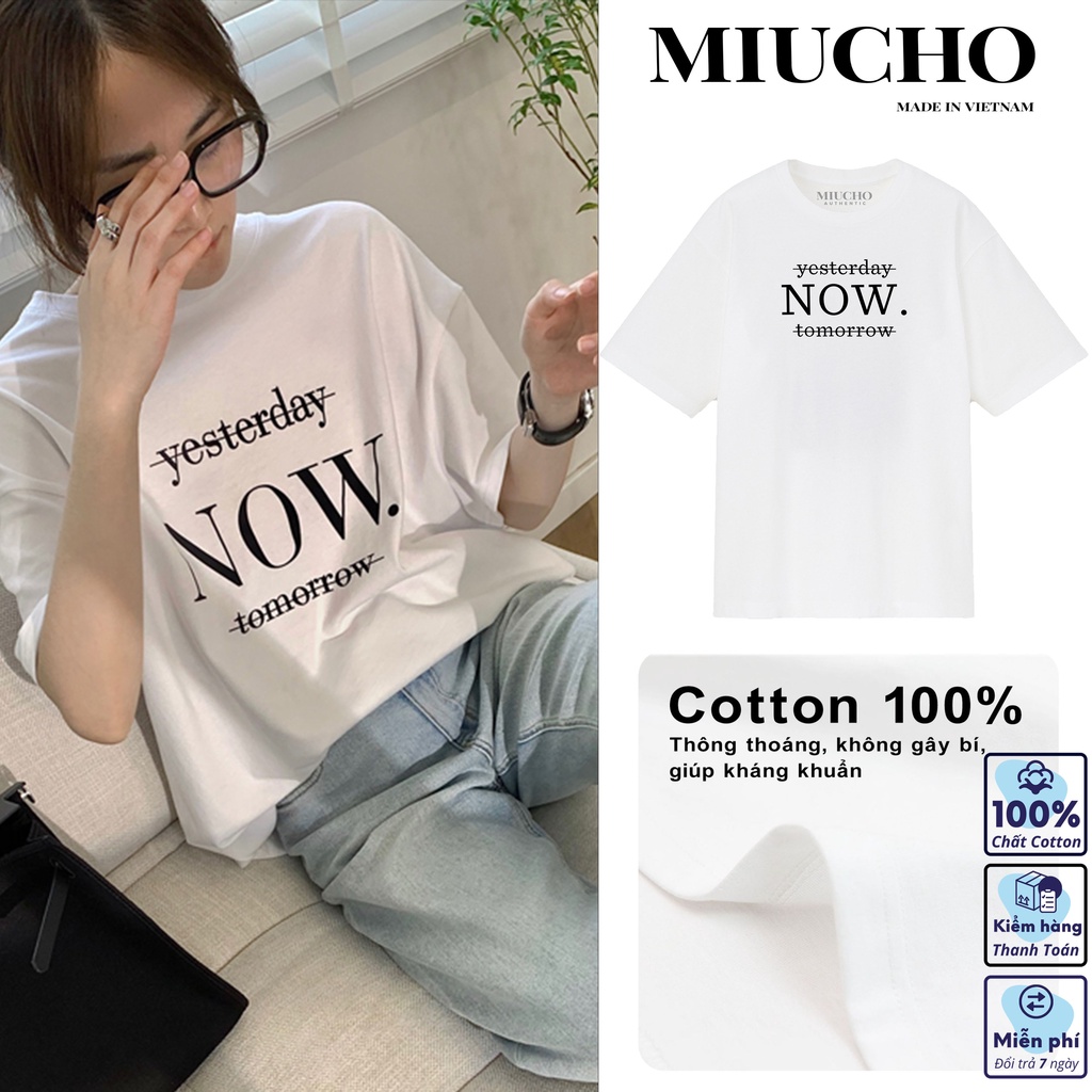 Áo phông nữ form rộng tay lỡ unisex đẹp, áo thun nữ form rộng tay lỡ unisex cotton hàn quốc AT103 Miucho basic tee