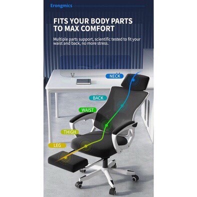 Ghế Xoay Văn Phòng Công Thái Học,  Với Chế Độ Ngả Lưng Gác Chân Siêu tiện ích, Tựa đầu 3D.