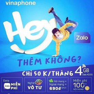 FREE ZALO - SIM VINAPHONE Gói HEY Z ưu đãi từ 4GB DATA + 100 phút gọi chỉ với 50K