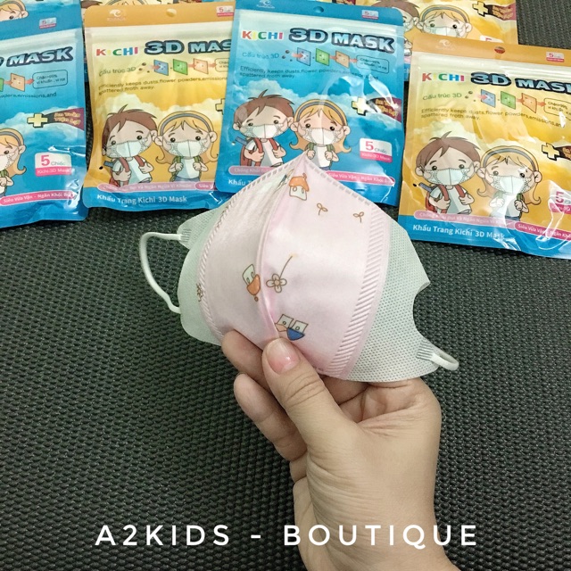 Set 5 cái khẩu trang hoạ tiết dễ thương Kichi 3D Mask kháng khuẩn an toàn cho bé