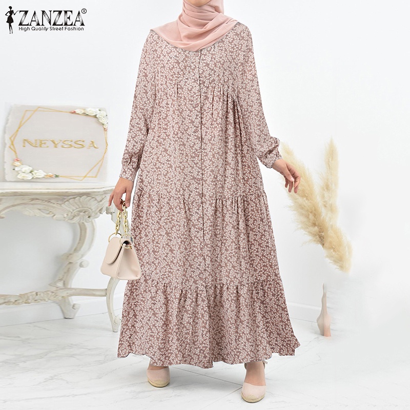 Zanzea Đầm Babydoll Tay Phồng In Hoa Phong Cách Bohemian Cho Nữ