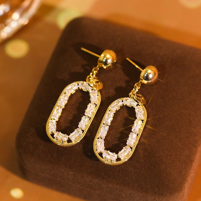 [Jiudolan] Khuyên Tai Vòng Tròn Vàng Zircon Thời Trang Hàn Quốc Cho Nữ
