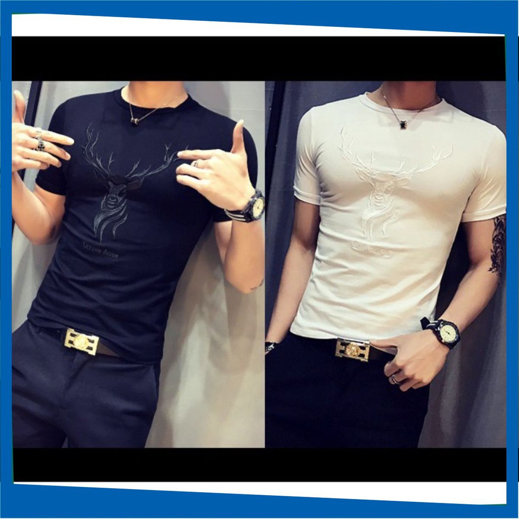 Áo Thun Nam Cổ Tròn 🔴FREESHIP🔴 Áo Phông Nam Tay Ngắn Cổ Tròn Cao Cấp In Hình Hươu MS NA530 | BigBuy360 - bigbuy360.vn