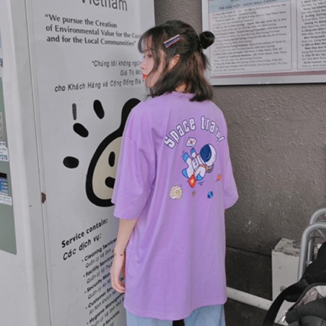 Áo thun phông PINK tay lỡ form rộng SPACE TRAVEL Unisex