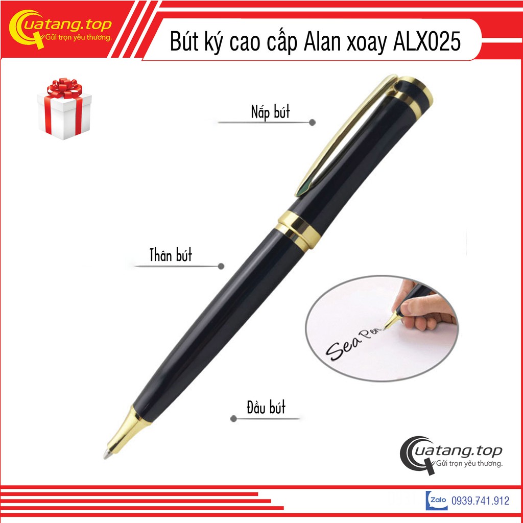 [Quà tặng] Bút ký cao cấp ALan xoay ALX025 ngòi 07mm mực bi màu xanh + có dịch vụ khắc tên theo yêu cầu