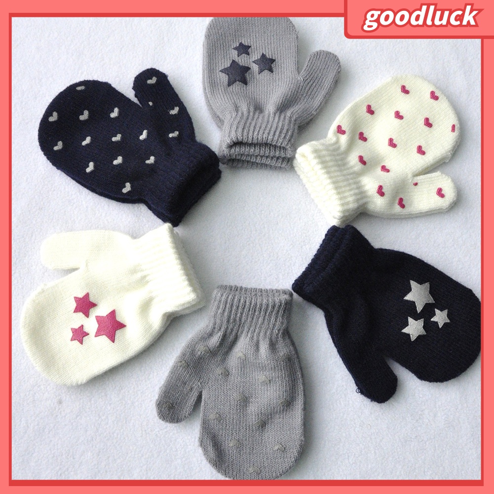 1 Đôi Găng Tay Dệt Kim Chống Trầy Xước In Hình Trái Tim / Ngôi Sao Thời Trang Mùa Đông Cho Bé