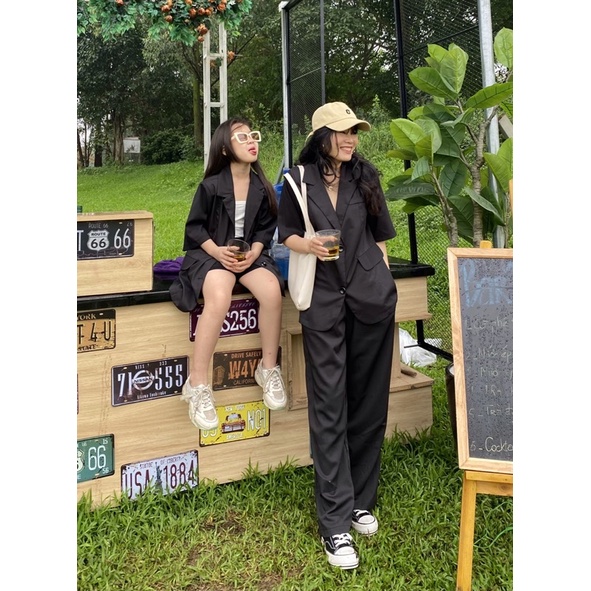 Set blazer tay ngắn phong cách Hàn Quốc