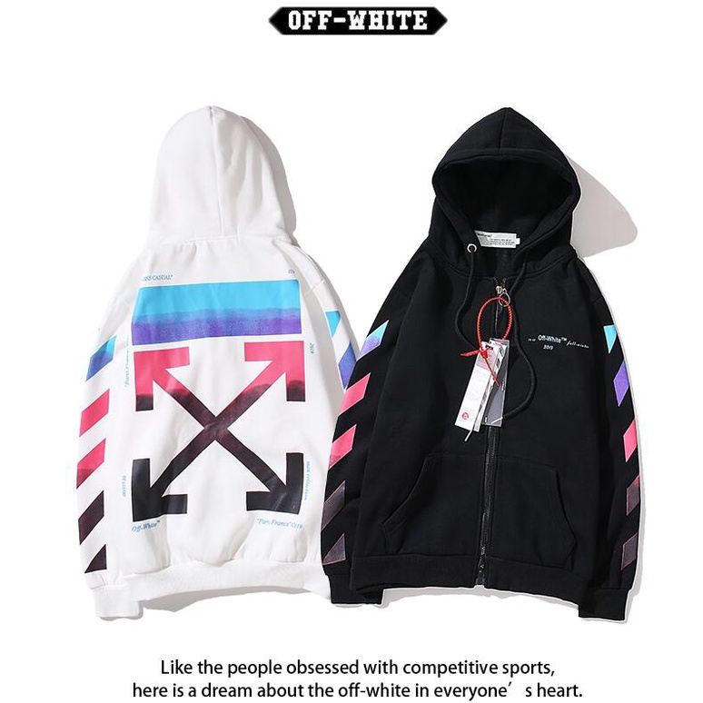 Áo Khoác off-white Có Nón Chất Liệu Cotton In Họa Tiết Thời Trang Cho Nam Nữ