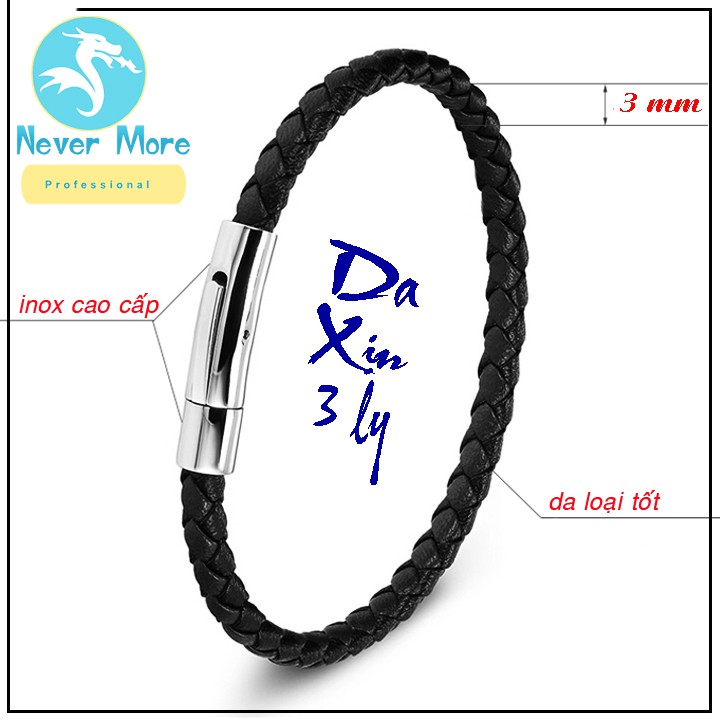 Vòng tay dây da cao cấp khóa inox vip - nhiều size - chọn size theo yêu cầu