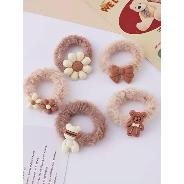Set 5 chun tóc lông hình gấu xinh xắn