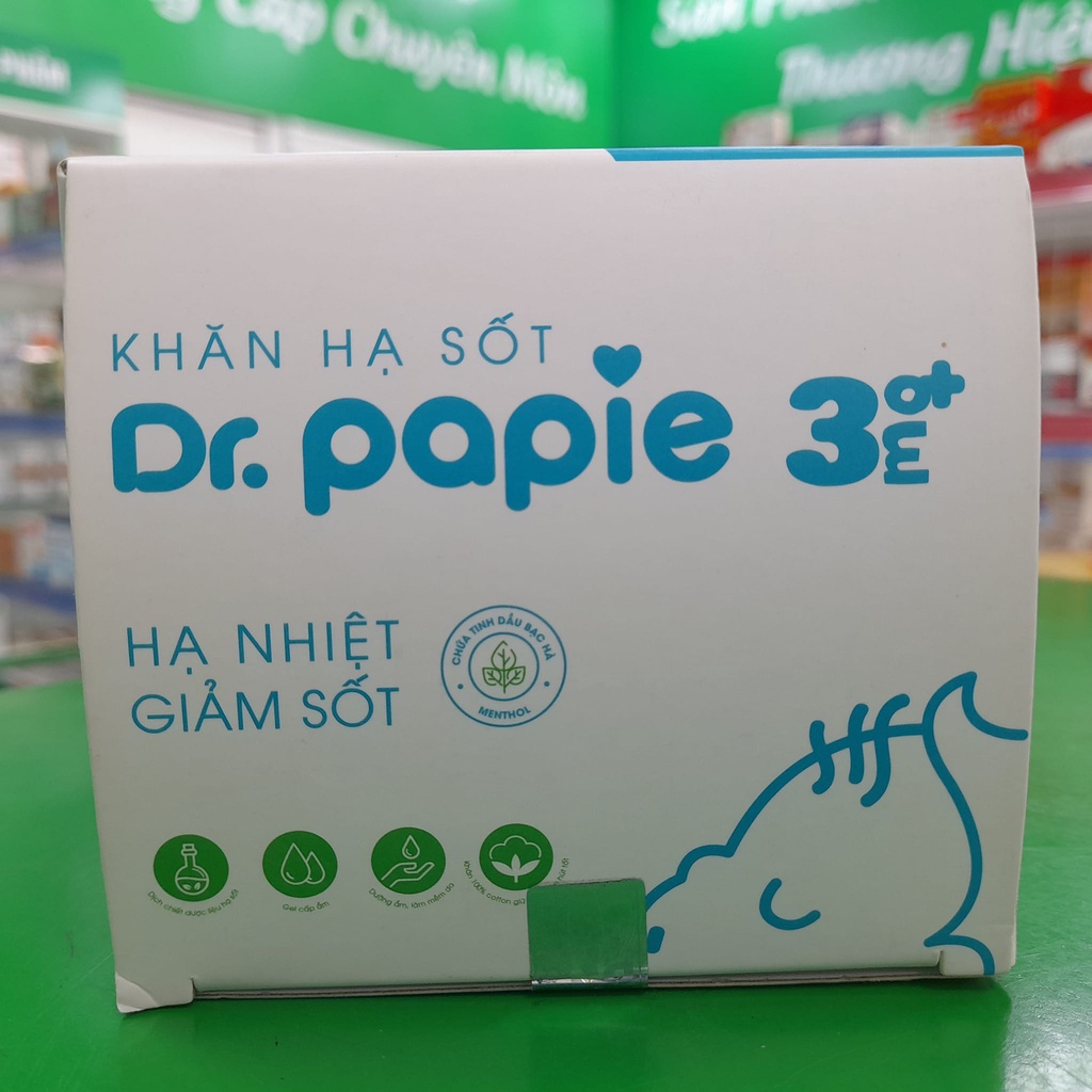 Khăn hạ sốt Dr.papie 3mo+ (3 tháng), giúp hạ nhiệt, hạ sốt, ngăn ngừa co giật