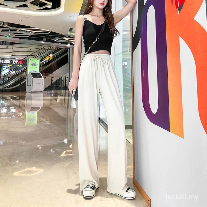 Quần Dài Ống Rộng Lưng Cao 2021 Màu Trơn Thời Trang Xuân Thu Cho Nữ | BigBuy360 - bigbuy360.vn