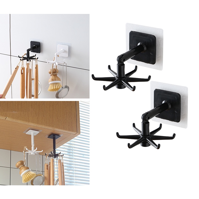 Giá Tròn Treo Đồ Nhà Bếp Dán Tường 6 Móc Xoay 360 Độ Treo Đồ Đa Năng
