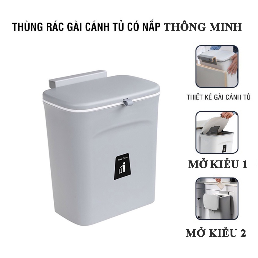 Thùng đựng rác thông minh cài gắn cánh tủ bếp có nắp đậy