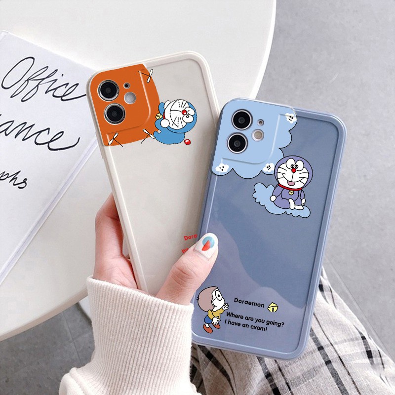 Ốp lưng iphone bóng in hình doremon cạnh vuông BVC 6/6plus/6s/6splus/7/7plus/8/8plus/x/xr/xs/11/12/pro/max/plus/promax