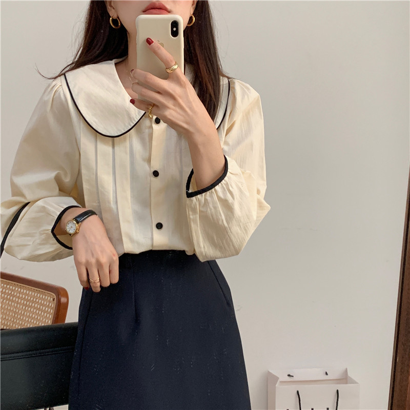 Áo Sơ Mi Nữ Cổ Búp Bê Màu Trơn 39681