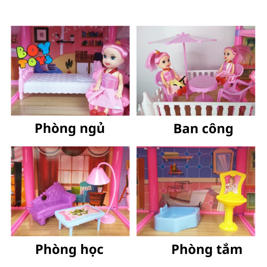 Đồ chơi biệt thự lắp ráp lâu đài công chúa màu hồng đáng yêu, quà tặng xinh xắn cho bé