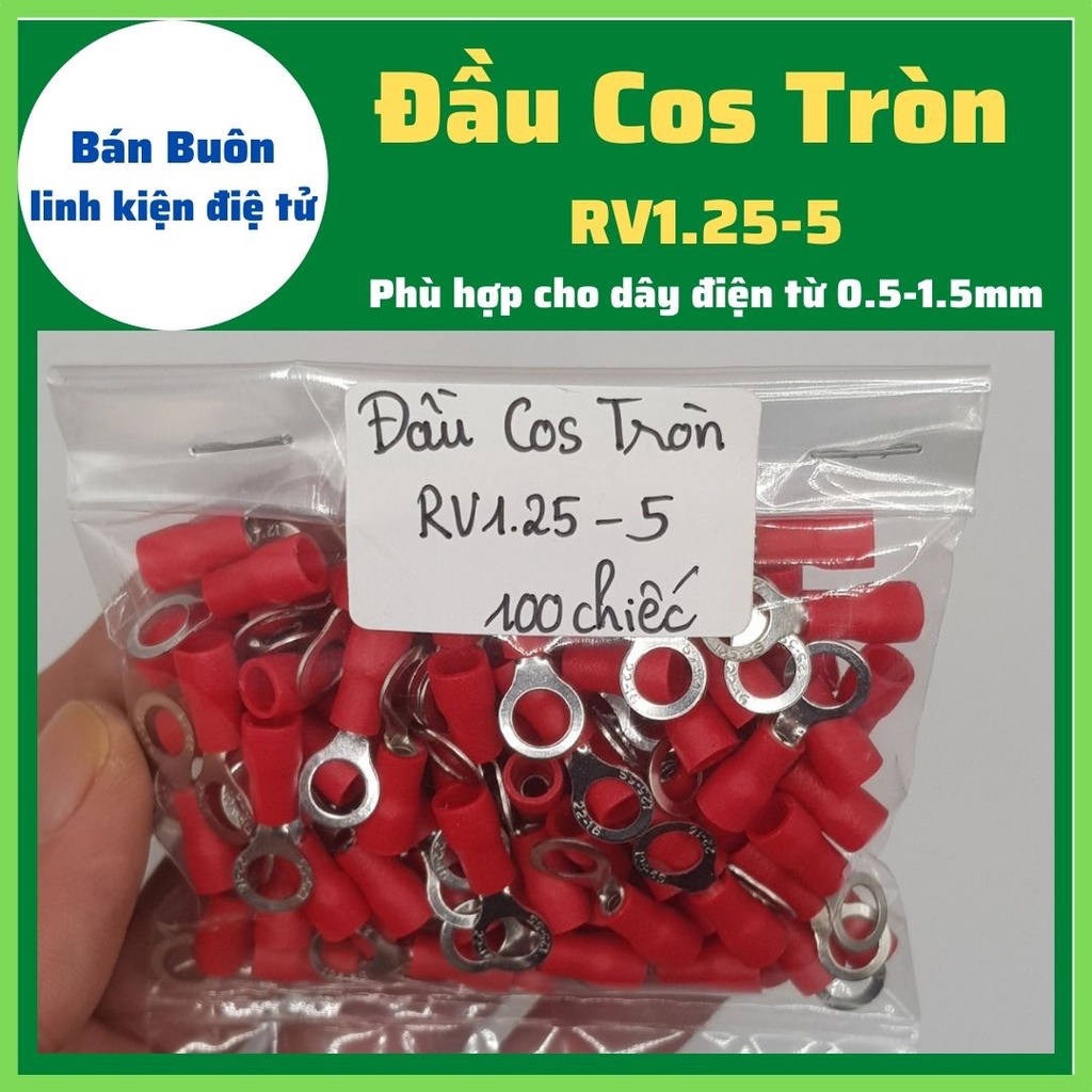 100 Đầu cos tròn 1.25-5, cốt tròn RV1.25-5, đầu cos chưc o, đầu cos dây điện, RV1.25-5, Cốt tròn