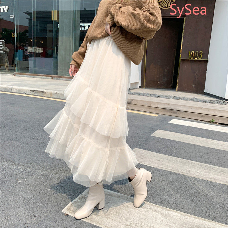 Chân Váy Lưới Dáng Dài Phối Bèo Thời Trang Mùa Hè Cho Nữ