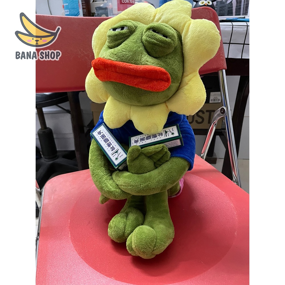 Gấu bông ếch xanh Pepe sad frog 50cm 80cm đội hoa hướng dương siêu bựa dành cho vozer