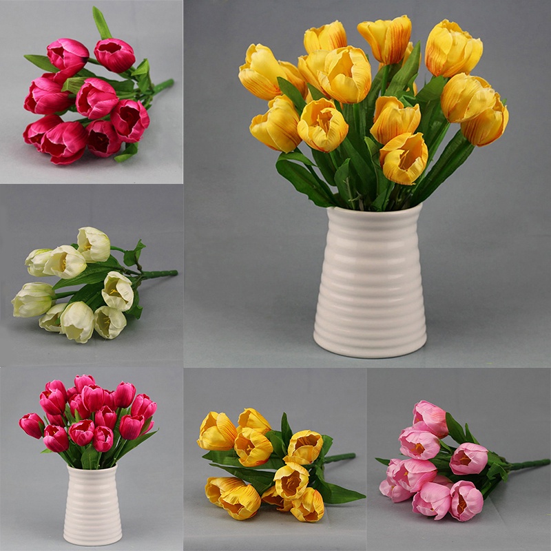 Lesonss 9 Heads Artificial Tulip Silk Flower Leaf Home Room Wedding Party Decor New