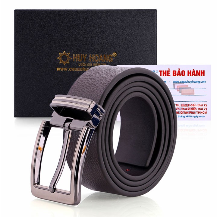 XH4109 - Dây nịt nam da bò Huy Hoàng đầu kim màu nâu