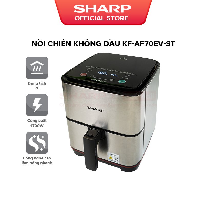 [Mã ELBAU10 giảm 10% đơn 500K][New Model] Nồi Chiên Không Dầu Sharp KF-AF70EV-ST Chống Dính 7L [1700W]