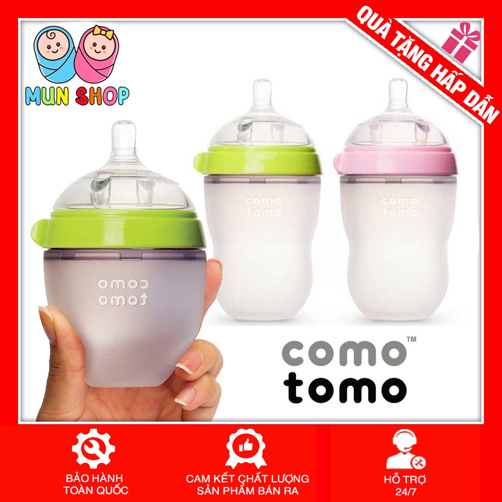 Bình Sữa Comotomo 150ml/250ml Núm Silicon Siêu Mềm TẶNG KÈM TAY CẦM