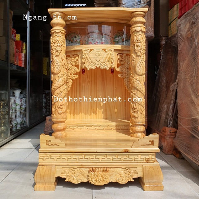 Bàn thờ thần tài ông địa gỗ thông loại 1 ngang 56 x 88 điện tử mẫu rất đẹp