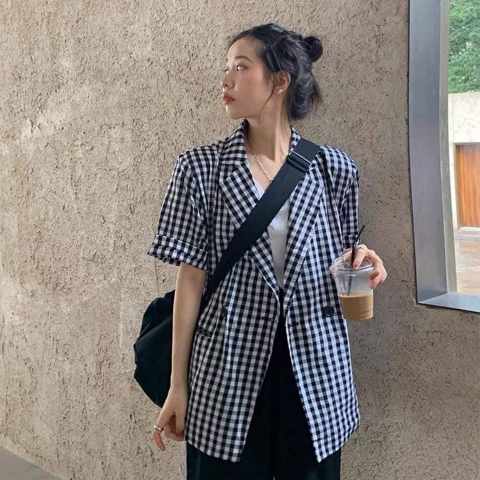 Áo BLAZER TAY NGẮN túi nắp, áo vest khoác ngoài trơn, áo vest 1 lớp style Hàn Quốc, QUYNHANHPUKA