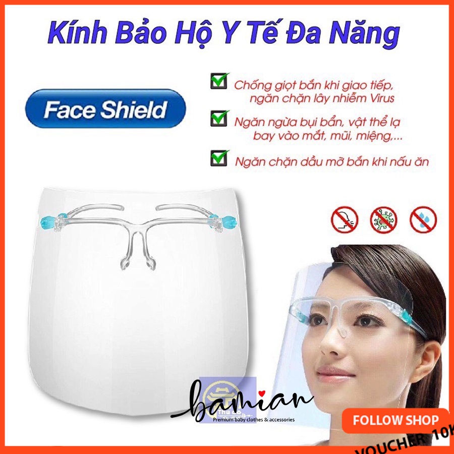 Kính chống giọt bắn phòng dịch FACE SHIELD chống gió bụi vi khuẩn an toàn (dạng mềm)