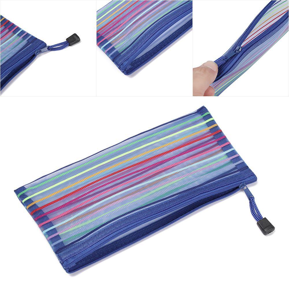 1 Túi Đựng Bút/Mỹ Phẩm Bằng Nylon Có Khóa Kéo Màu Sắc Cầu Vồng Xinh Xắn