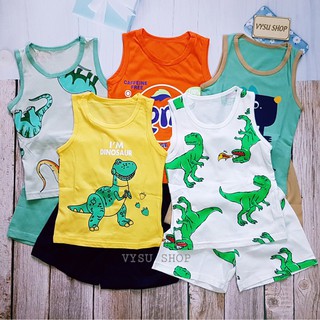 Bộ ba lỗ bé trai từ 1-8Tuổi chất cotton mỏng Họa tiết khủng long