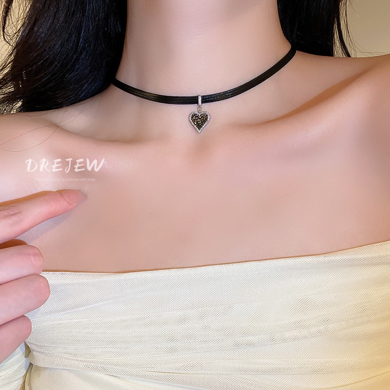 DREJEW Vòng cổ choker mặt trái tim đính đá zircon phong cách thời trang Pháp độc đáo dành cho nữ