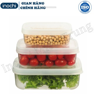Bộ 3 hộp nhựa trong chữ nhật đựng thực phẩm, thức ăn Hokkaido-thương hiệu Inochi (VUI LÒNG IB SHOP ĐỂ CHỌN MÀU HIỆN CÓ)