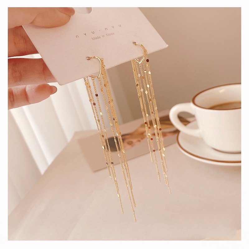 Khuyên Tai Kim Loại Dài Tua Rua Thời Trang Cho Nữ