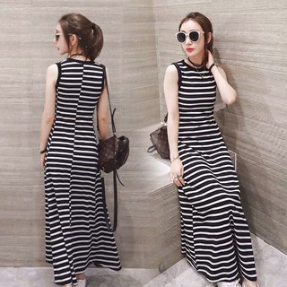 [TRỢ GIÁ] Đầm Maxi Thun Sọc Viền Bo, Đầm Maxi