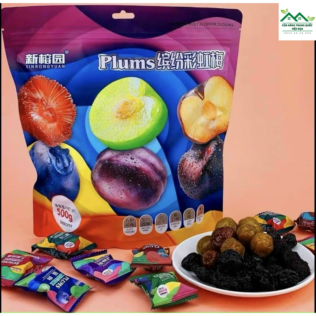 Ô mai trái cây Plum mix 6 loại 500g - Cherry, việt quất, mơ, mận vàng, mận đen, mận đỏ