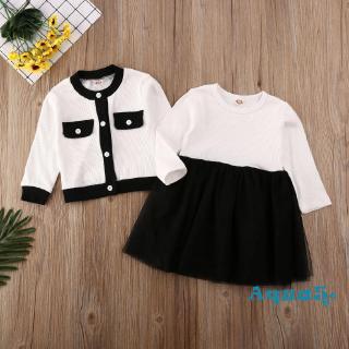 Set áo len dài tay + Chân váy xòe dễ thương cho bé gái