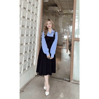 Sét yếm váy nữ kèm áo sơ mi chất đũi mềm mại siêu xinh - sét váy yếm baybydoll, sét váy tiểu thư ld22